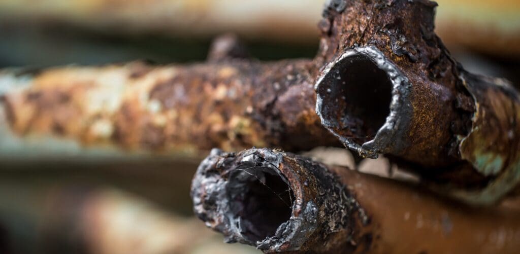 Severe internal corrosion in a dry pipe fire sprinkler system